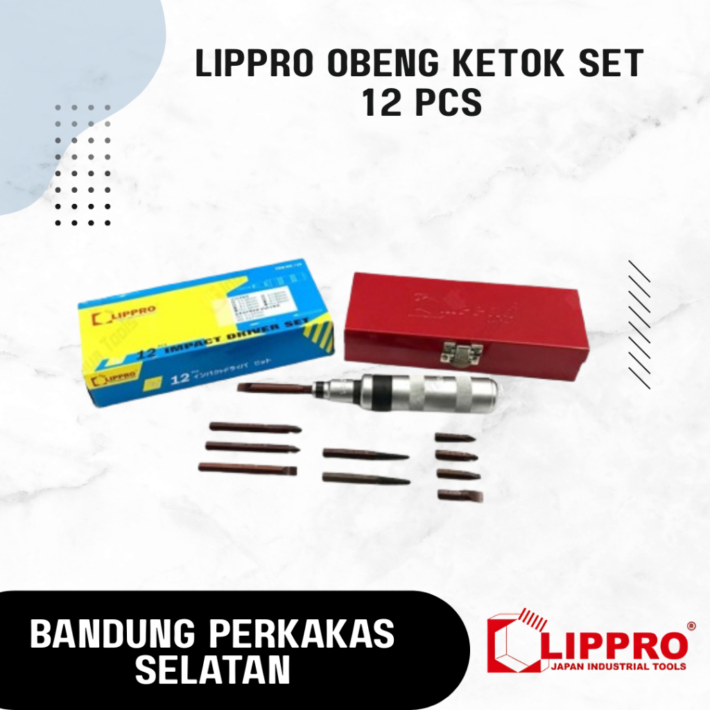 LIPPRO Obeng Ketok Set 12 Pcs - Impact Screwdriver Obeng Gedor Screw Driver