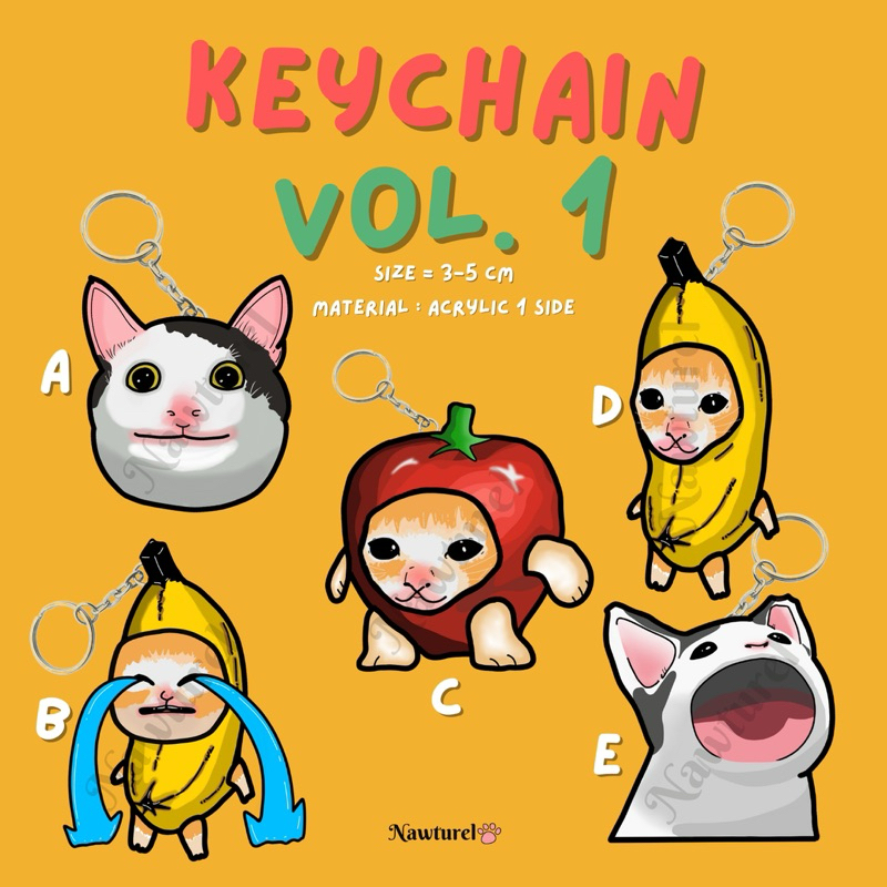 Keychain Meme Cat/Gantungan Kunci Kucing Lucu