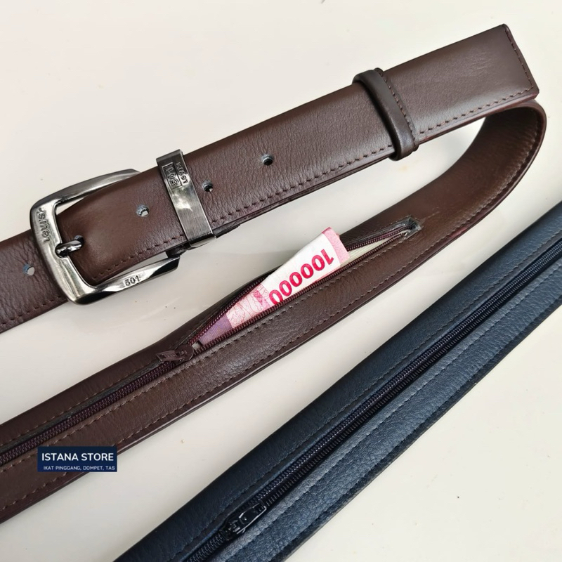 Sabuk kulit sapi tipe resleting kulit pria