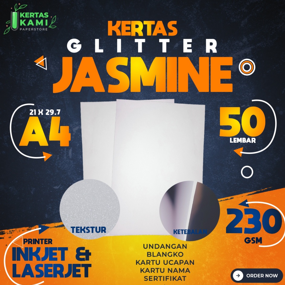 

Kertas Jasmine TEBAL 23 gsm A4 isi 5 lembar Kertas Jasmine Glitter Putih A4 23 gram Kertas Blangko Undangan Karton Ijasah Sertifikat Flower ukuran A4