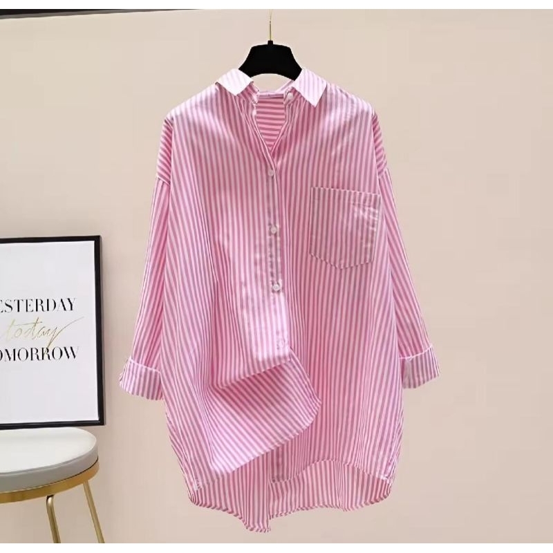 kemeja salur wanita / kemeja saku / baju atasan remaja dewasa / outfit kekinian / kemeja terlaris