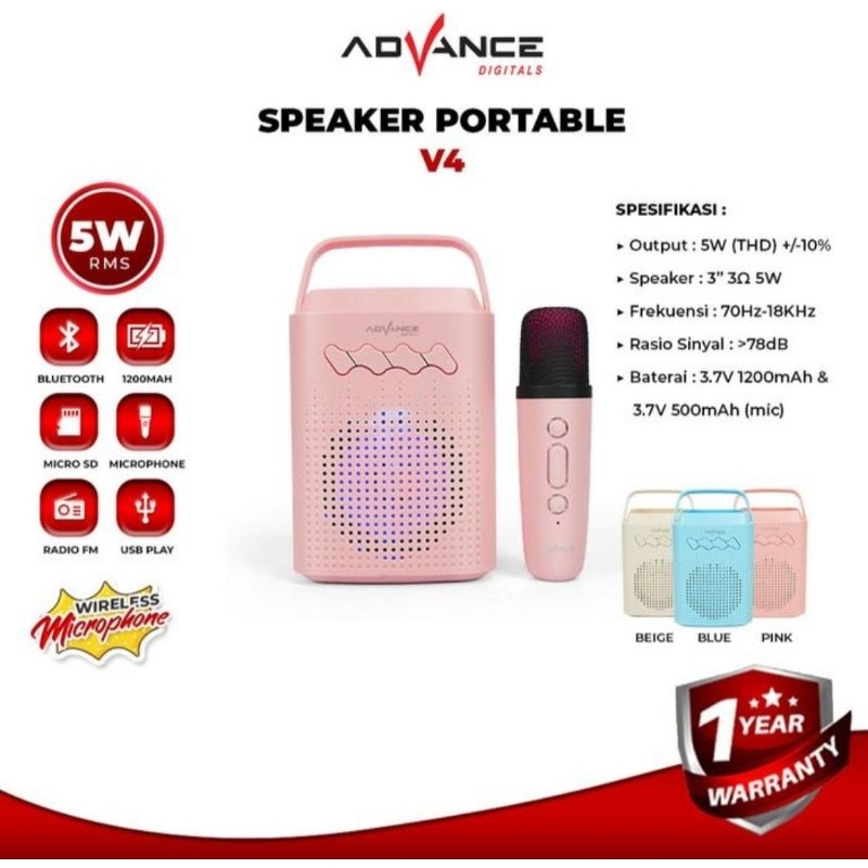 Speaker Portable Bluetooth Advance V4 Free MIC/Speaker Bluetooth Karaoke Mini Advance V-4 ORI