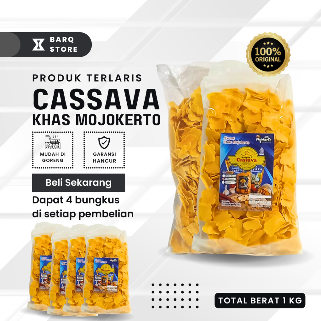 

(1 Kg) Krupuk Cassava Khas Mojokerto Mentah Mudah Digoreng 250 Gram