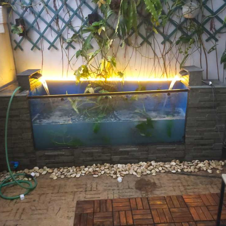 Kolam ikan portable minimalis batu andesit timbul