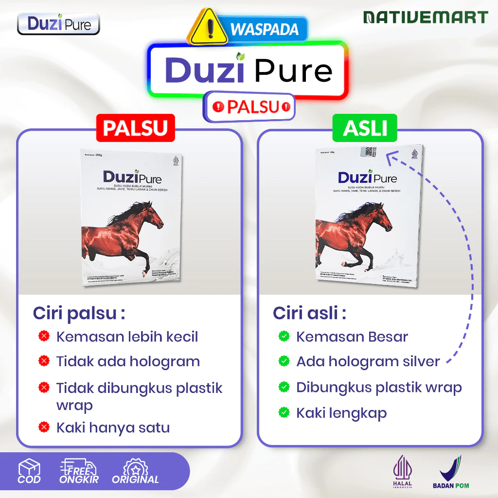 

Duzi Pure - Susu Kuda Lombok Atasi Nyeri Sendi Sakit Lutut Dan Asam Urat 100% Original 1 Box