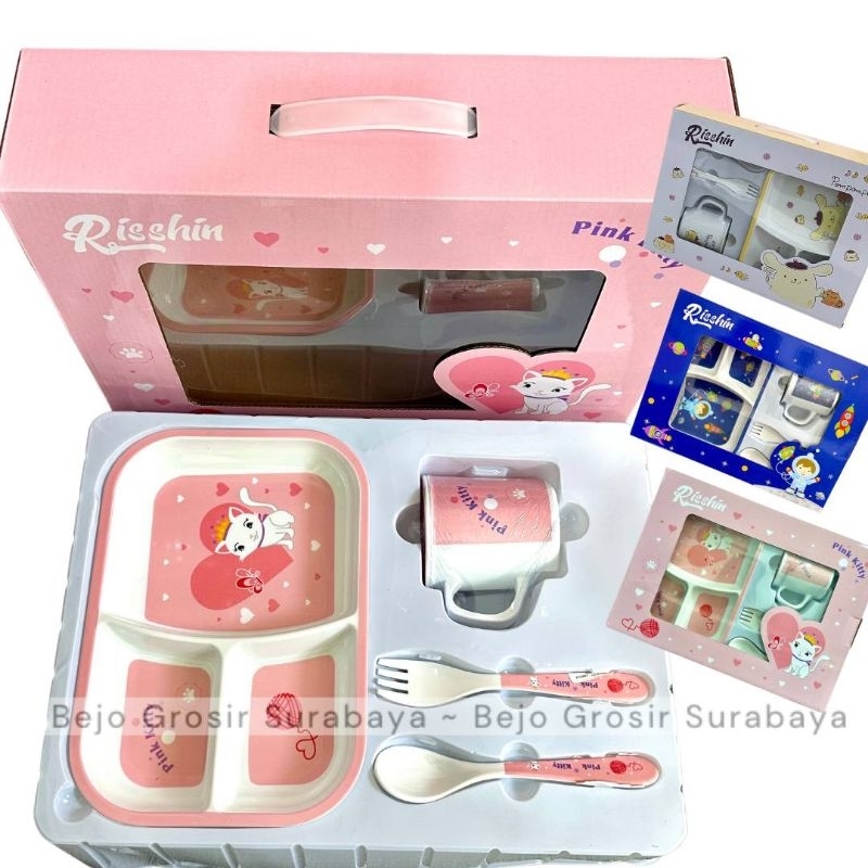 SET 4in1 Peralatan Makan Melamin Anak Baby Gift Box Hampers Karakter BPA FREE