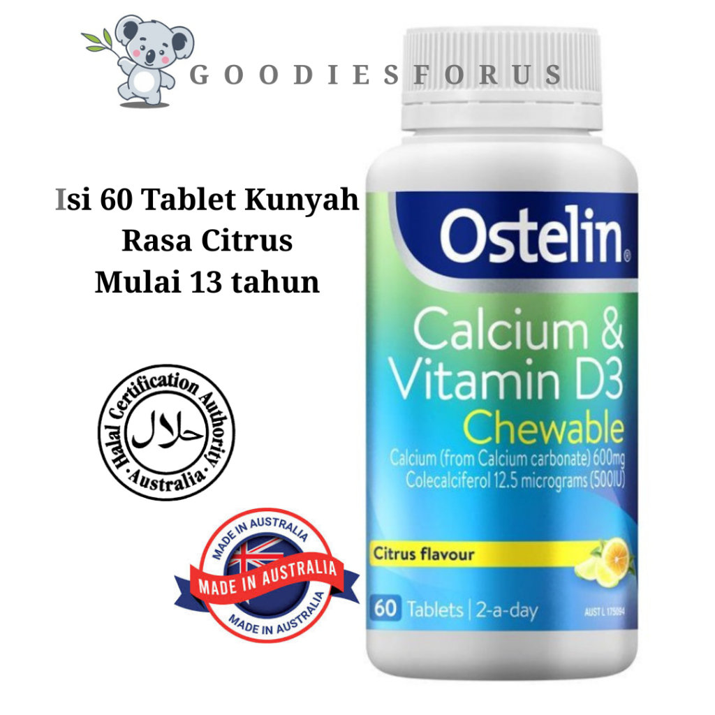 Ostelin Calcium & Vitamin D Chewable - D3 for Bone Health + Immune Support 60 Tablet Kunyah/Vitamin 