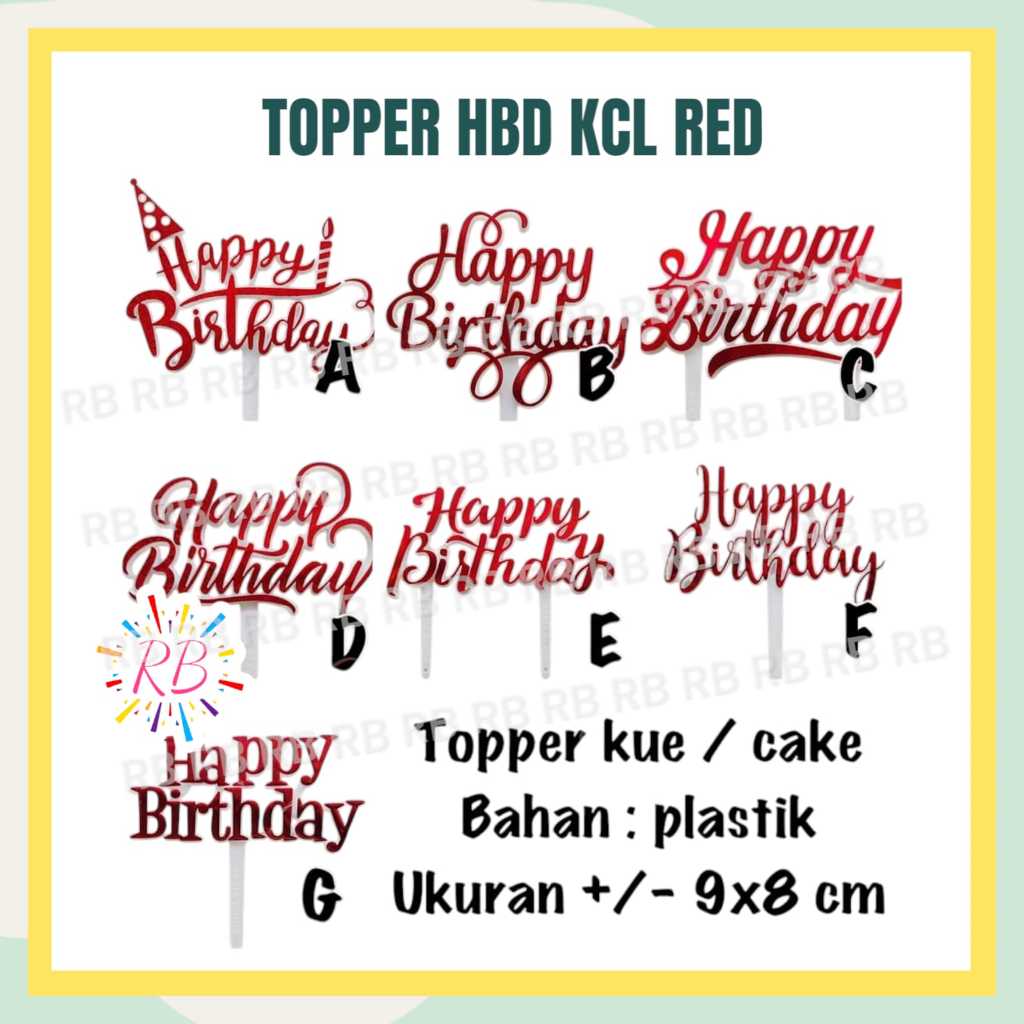 Topper Happy Birthday kecil RED Topper plastik happy birthday MERAH - Cake topper happy birthday