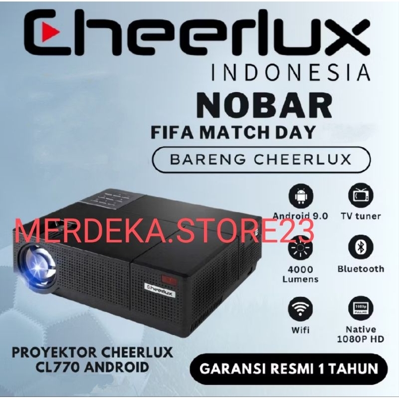 NEW Proyektor CHEERLUX CL770 Projector Wi-Fi Mirroring ke HP 4000 Lumens 1080p FullHD Built-in Speak