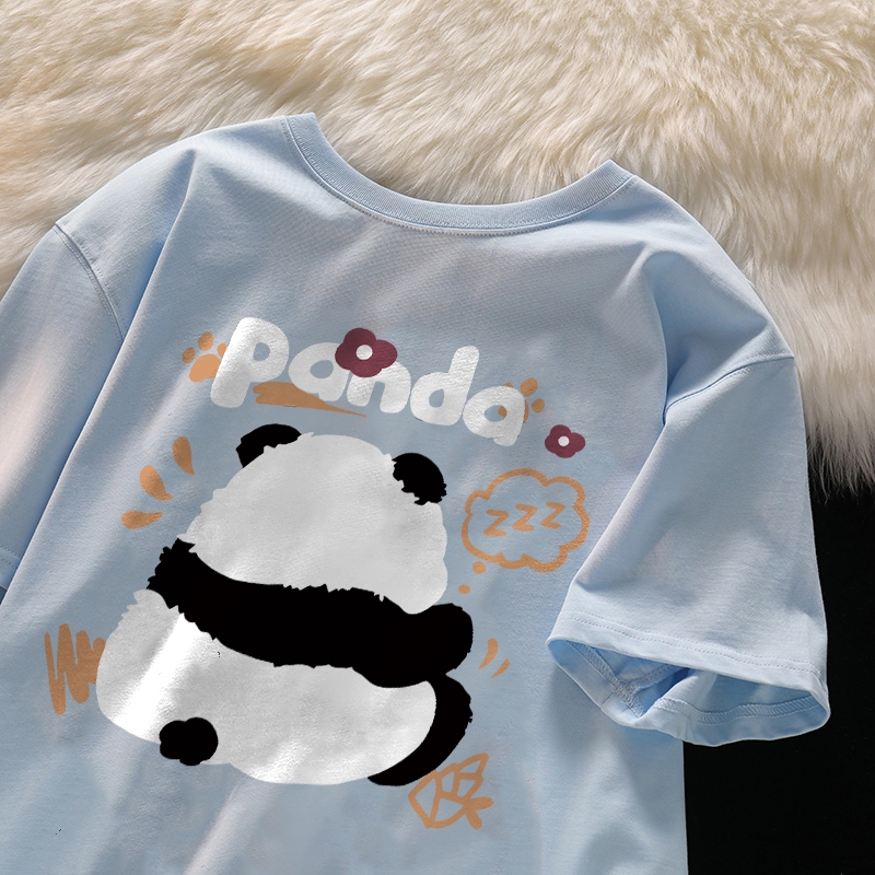 SEZO Baju Wanita Kaos Kaos Bergambar Panda Baju Kaos Oversize Wanita Korean 100%Cotton | Atasan Wani