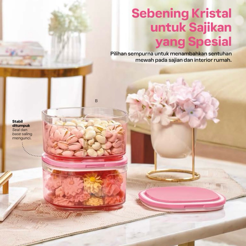 Window Canister 700ml (2) Pink Toples Kue Tupperware