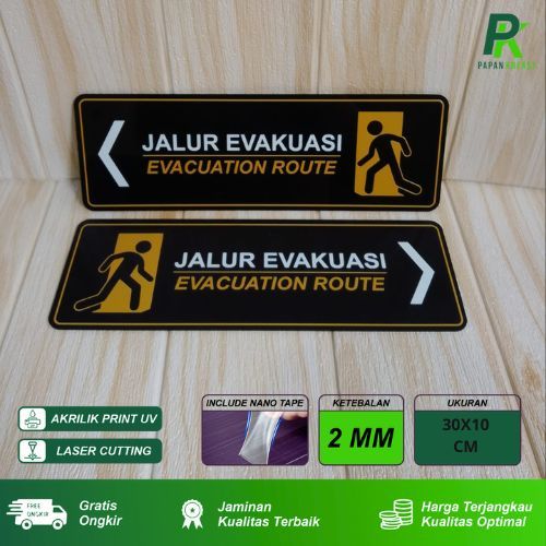 

Sign Jalur Evakuasi Kanan Kiri Akrilik Print UV Signage Ukuran 30 X 10 CM