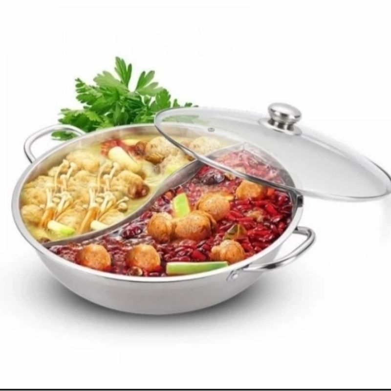 Panci Shabu Stainless 2 Sekat Panci Hot Pot Sukiyaki Panci suki