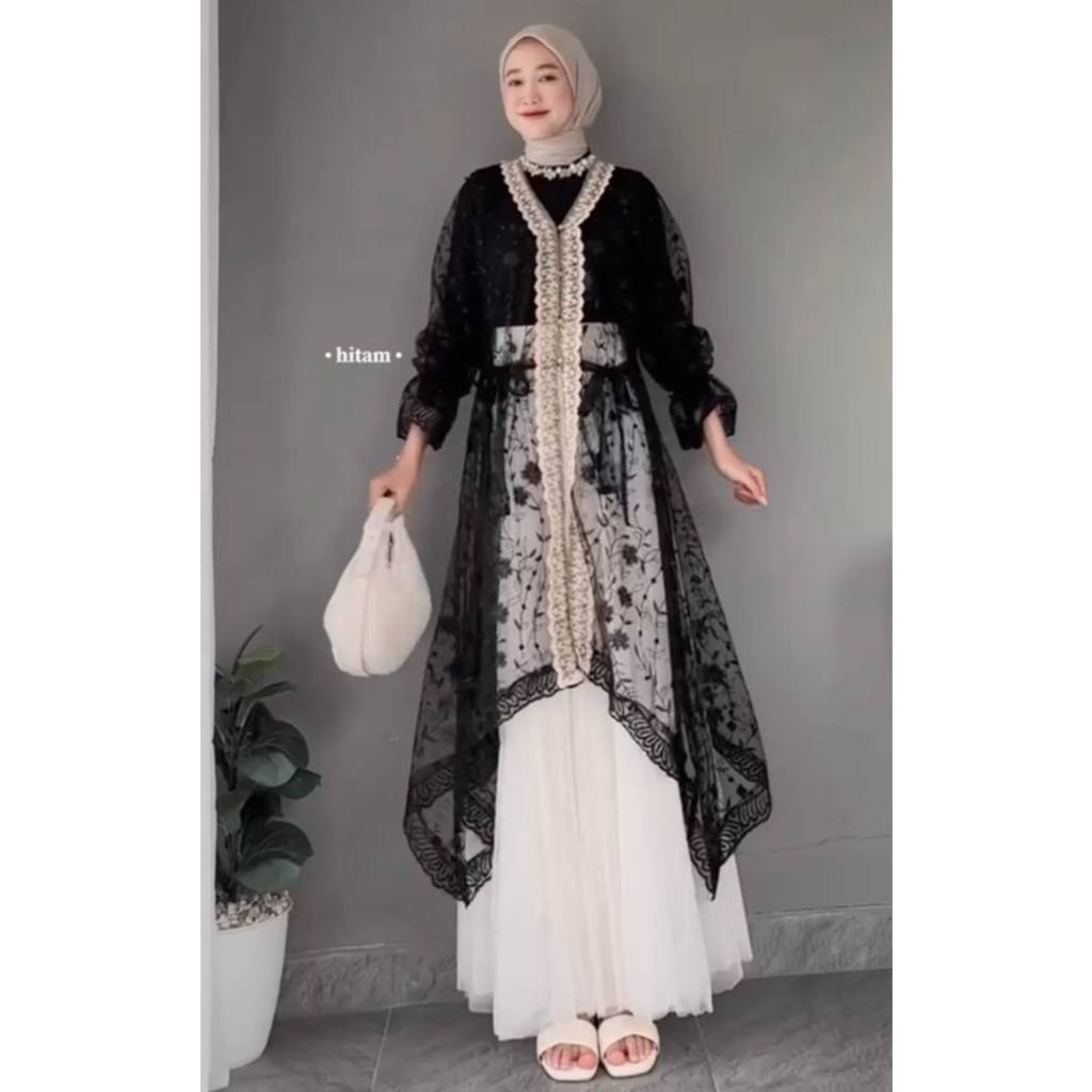 Outer brukat ranum baju lebaran tule bordir mix tile dot aksen renda/baju viral lebaran 2025 kekinia