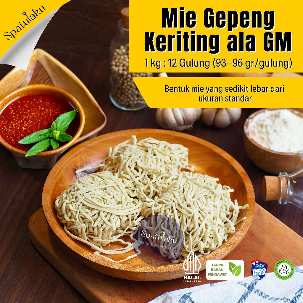 

Mie Gepeng Keriting ala GM / Mie Mentah Gepeng Keriting / 1 KG / Tnp Pengawet ala Bakmie GM