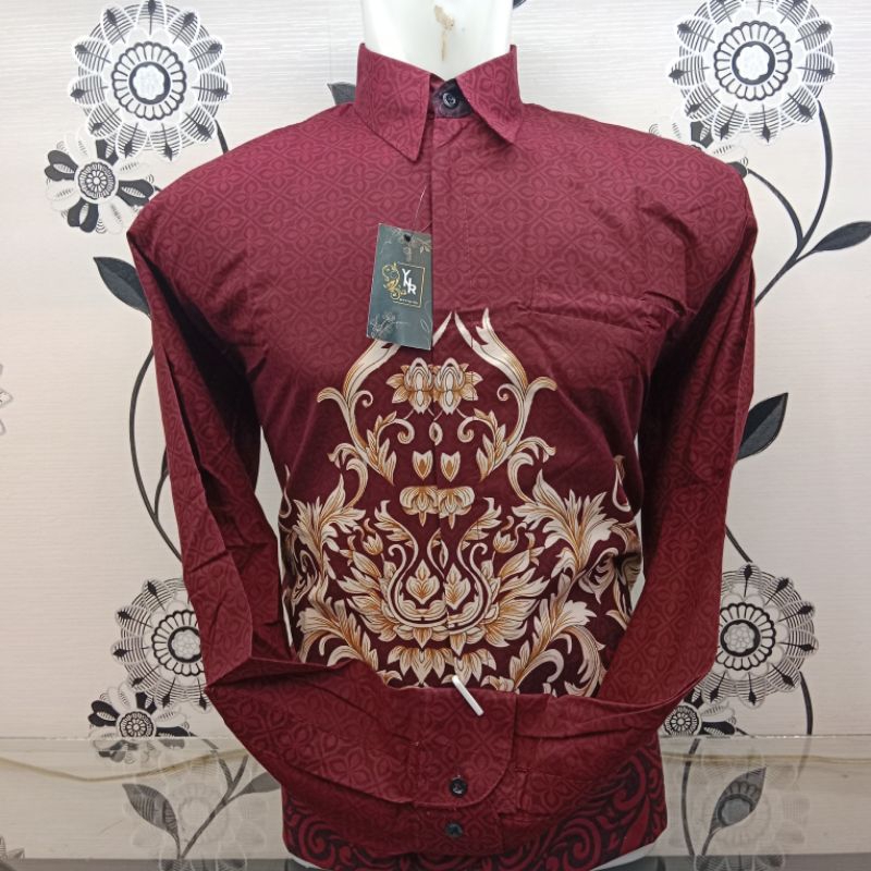 BAJU BATIK PRIA LENGAN PANJANG ,FURING HERO ,BATIK PREMIUM MAROON