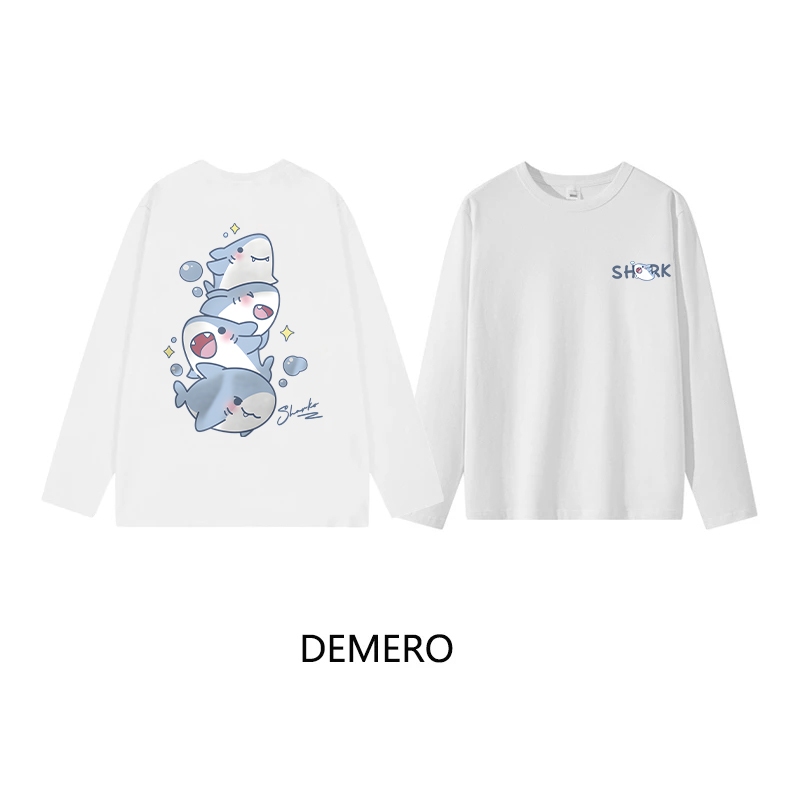 DEMERO Kaos longgar lengan panjang wanita Korea / motif hiu lucu / atasan longgar lengan panjang wan