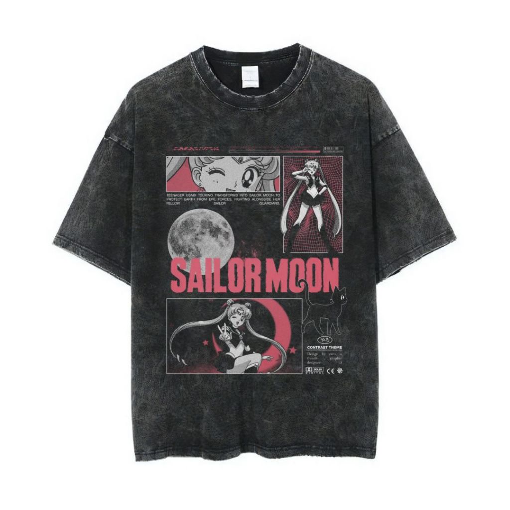 Psycho Crucify "Sailor Moon" Oversized T-Shirt | Stone Wash | Kaos Sailor Moon | Anime | Kaos Oversi