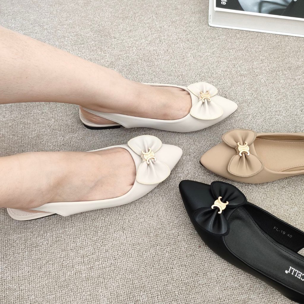 Simoncelli Sandal Flat Tali Belakang Wanita | Sandal Wanita | Sandal Pesta | Sandal Kerja Hitam | Se