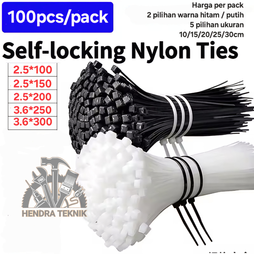 

CABLE TIES 100MM 150MM 200MM 250MM 300MM TALI PENGIKAT PLASTIK KABEL TIS 10CM 15CM 20CM 25CM 30CM PER 100pc