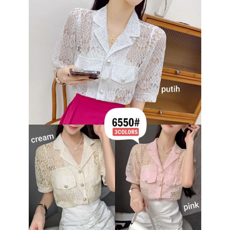 Atasan Kerah Brukat Import 6550Bahan LD90 PJ50 + Kaos Kemben Melar LD60 PJ17 Warna Pink & Cream - Pa