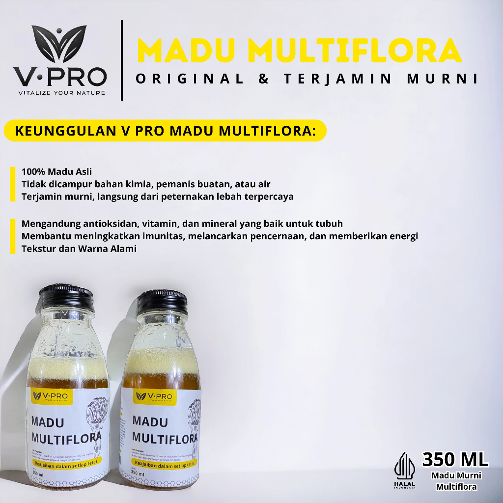 

Vpro Madu Multiflora Asli 100% - Madu Murni Alami, Tanpa Gula, Tanpa Pengawet