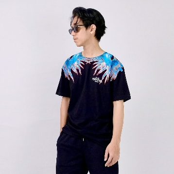 Marcelo Burlon Sea Snail Basic T-Shirt Black Light Blue 100% Original