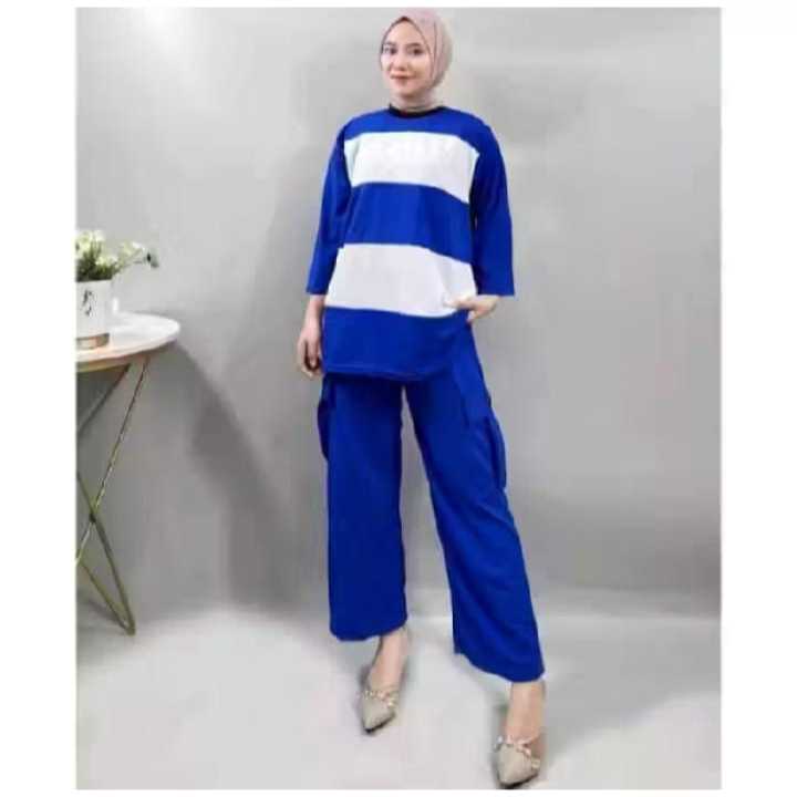Setelan Baju Bju Blaster Dan Celana Cargo Bahan Crinkle Airflow Setelan Wanita Model Terbaru