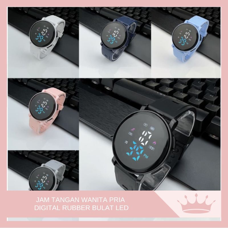 Jam Tangan Wanita Pria Digital Rubber Bulat LED Watch / Jam LED Model Bulat