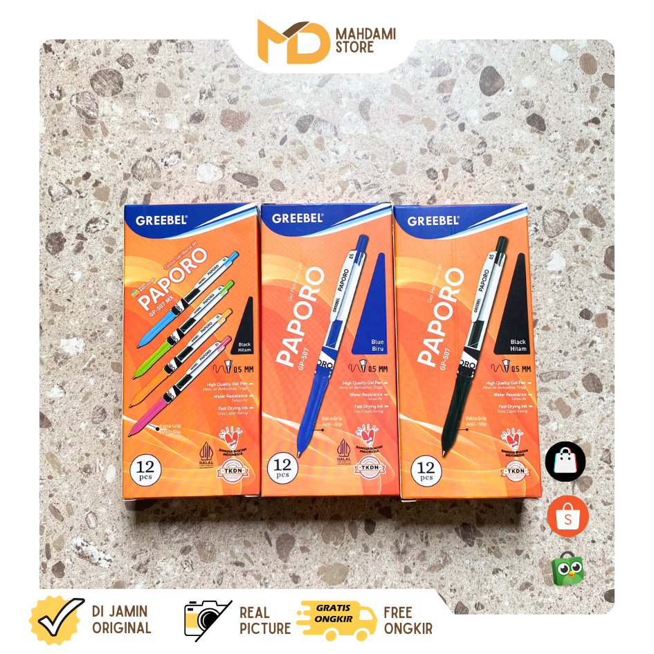 

Pulpen GREEBEL Paporo GP-507 0.5 Hitam, Biru / Ballpen Gel Ballpoint Bolpen Bolpoin Pena Gel