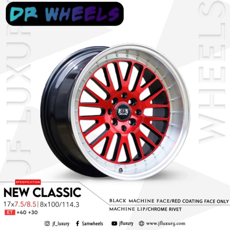 Velg mobil jfluxury model celong BBS ring 17 lebar 75/85 warna red polis