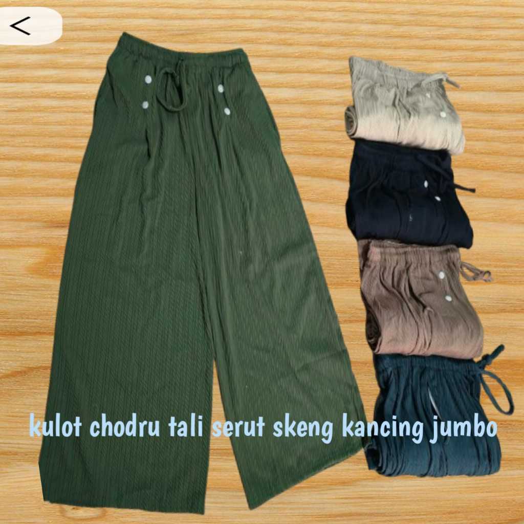 Celana kulot knit condru tali serut  kancing - celana wanita terbaru terlaris