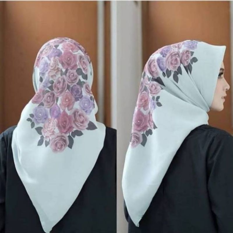 COD HIJAB TERBARU SEGI EMPAT BELLA SQUARE  PRINTING MOTIF BUNGA