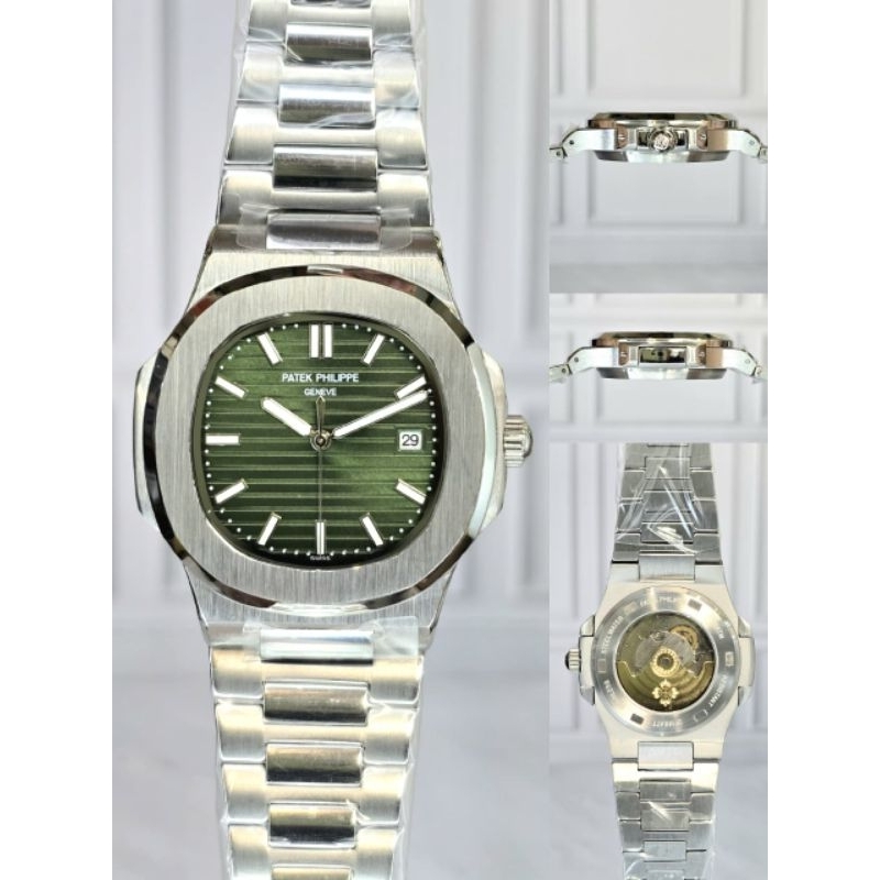 JAM TANGAN PRIA PATEK PHILIP NAUTILUS CHAIN SILVER HIJAU AUTOMATIC JAPAN SUPER QUALITY