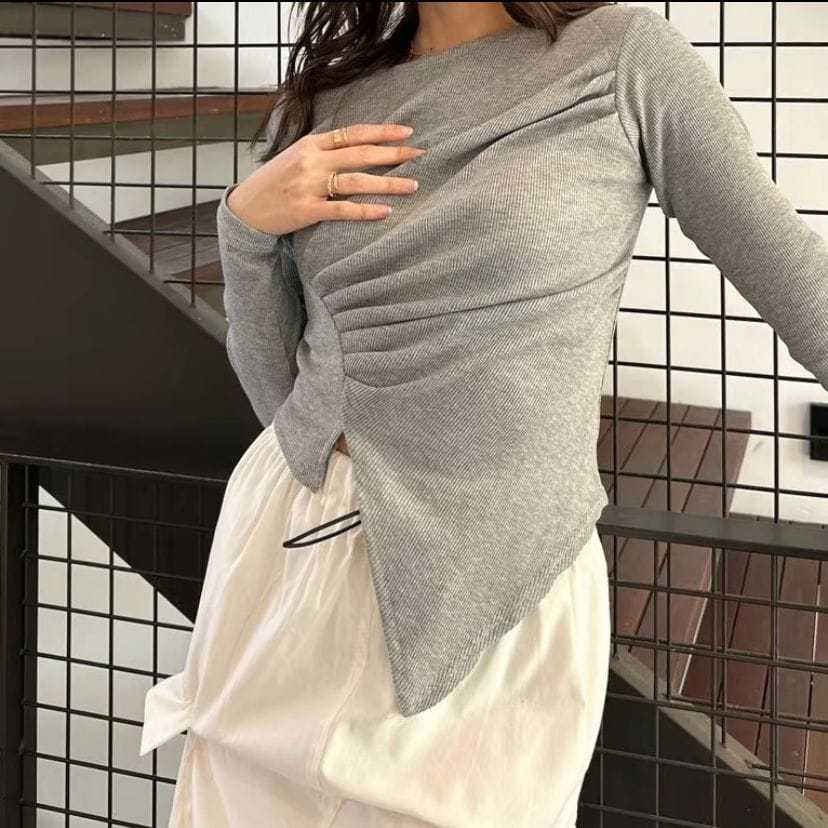 Crop Top Knit Rib Kerut Samping / Yoora Top Blouse / Yoora Top Knit Blouse