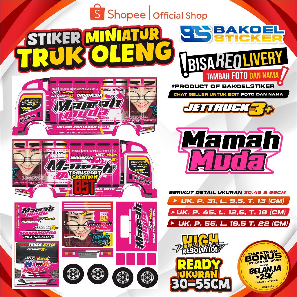 [COD] STIKER MINIATUR TRUK OLENG UK. 30-55CM