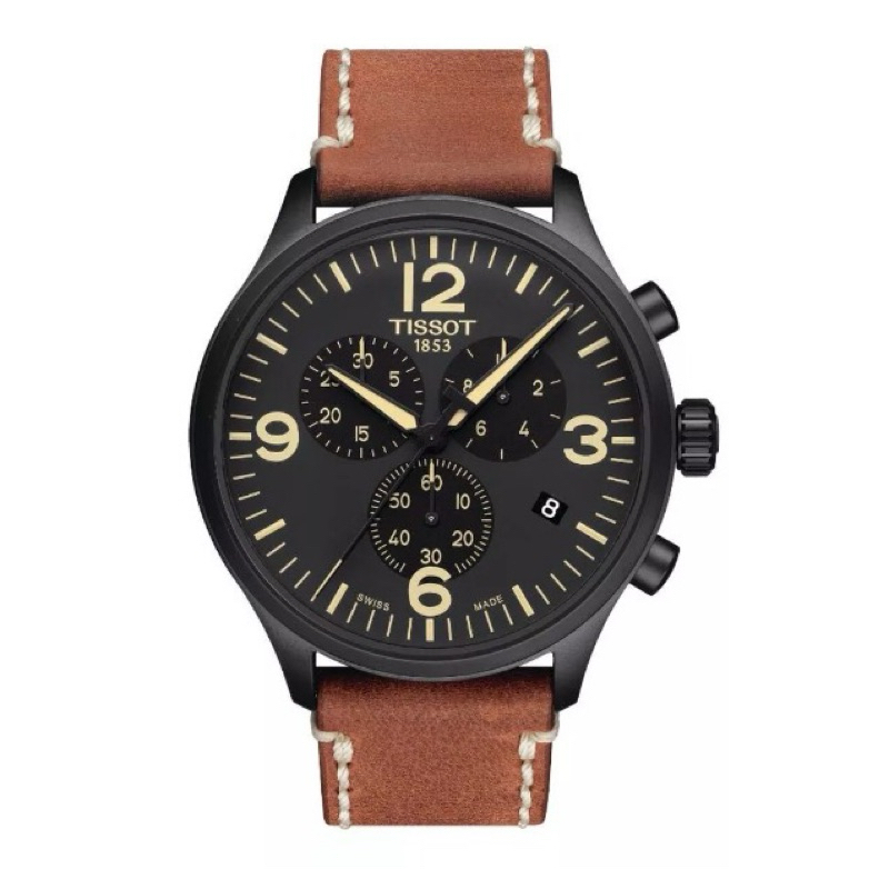 Tissot Chrono XL 45mm T-Sport T116.617.36.057.00 Black Dial Brown Leather Strap