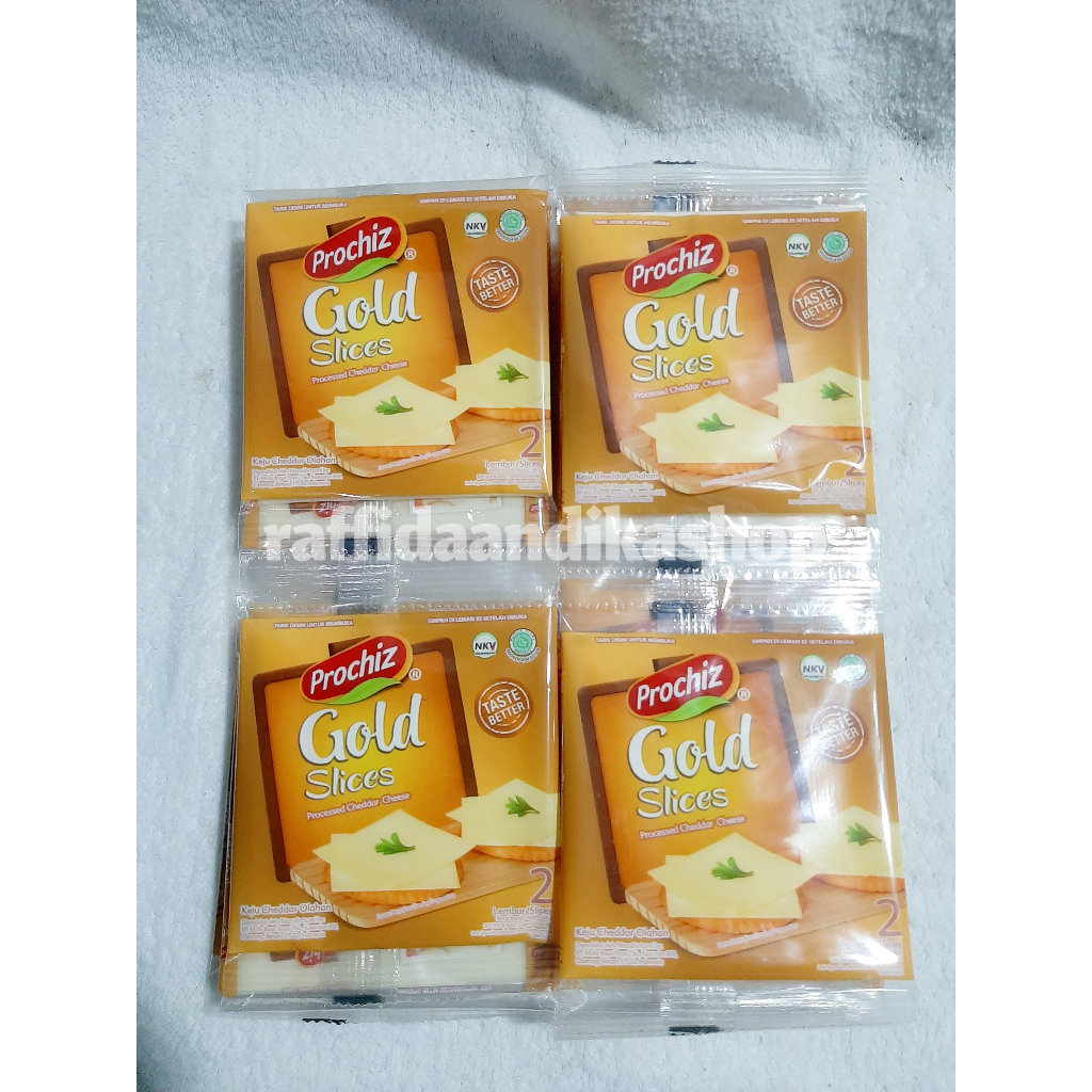 

Keju Slices | Keju Slices Prochiz | Gold Slices | 1 Renceng isi 8 sachet | 1 sachet isi 2 slices