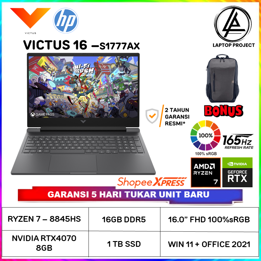 HP Victus 16 s1777AX Ryzen 7-8845HS 16GB/1TB SSD RTX4070 8GB 16.1″ FHD 165Hz 100%sRGB W11 OHS