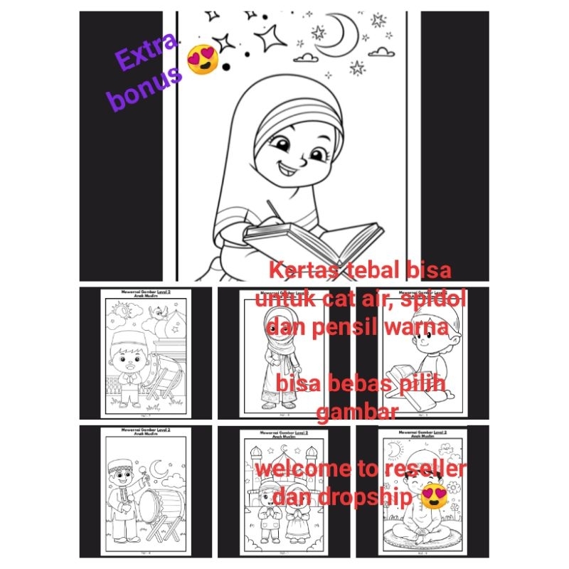 

Kertas/lembar/worksheet mewarnai Murah A5 teman anak muslim