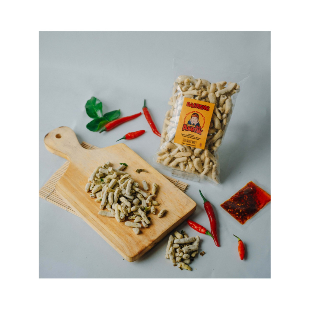 

BASRENG ORIGINAL STIK / KOIN DENGAN CHILI OIL DAUN JERUK by Snack Koh Asenk kemasan 500 gr