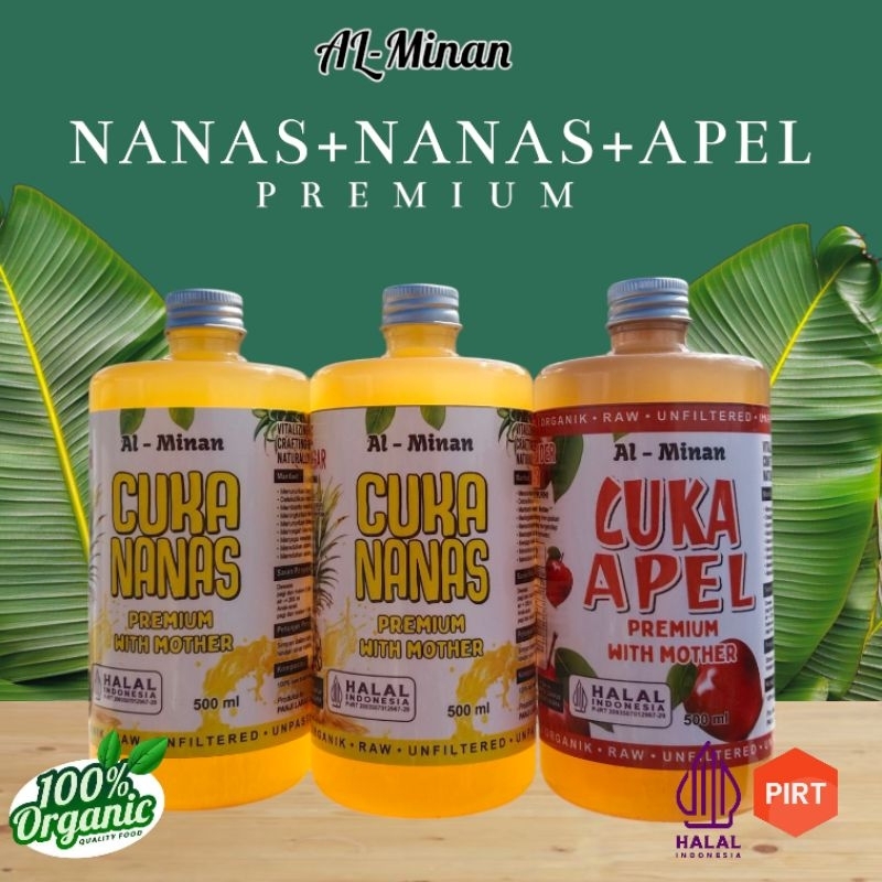 

Cuka Apel promo cuka nanas 2 botol ( 1000ml) cuka apel 1 botol 500ml : 1500 ml