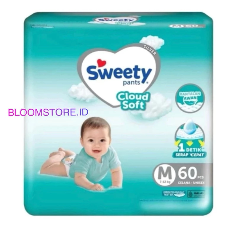 SWEETY Silver Could Soft Pants Ukuran M 60 - Popok Bayi Celana Sweety Isi 60 Promo - Pempes Sweety