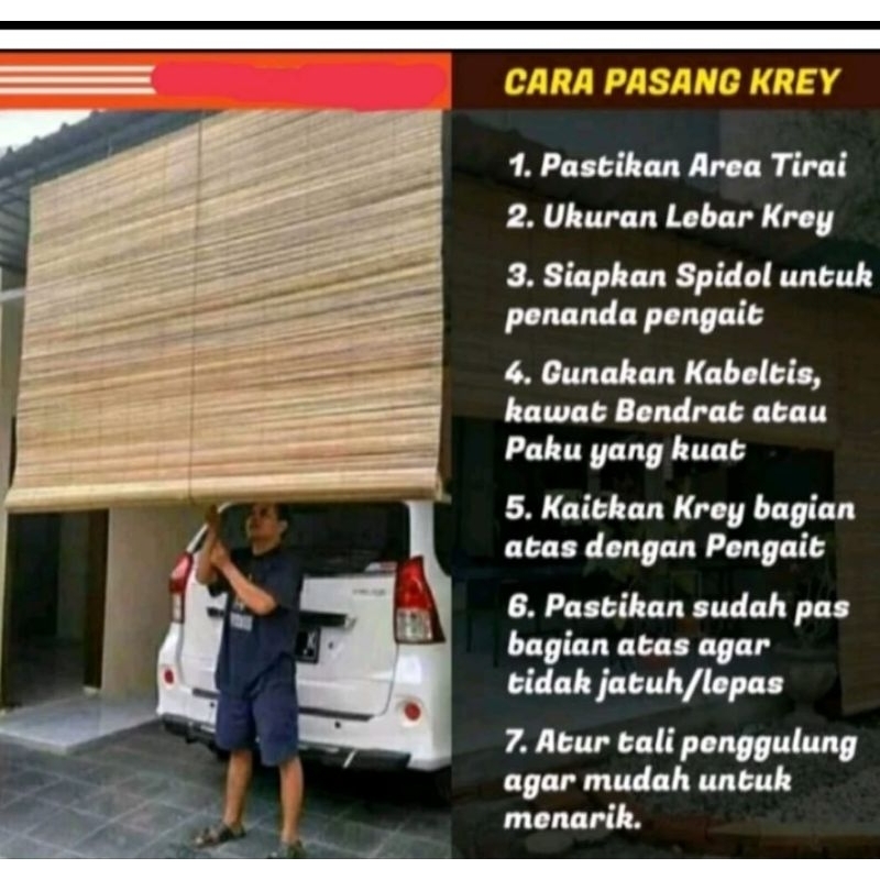 tirai bambu (2,5x3)(2x3)m outdoor indoor tirai bambu sudah di lengkapi dengan tali penggulung naik t