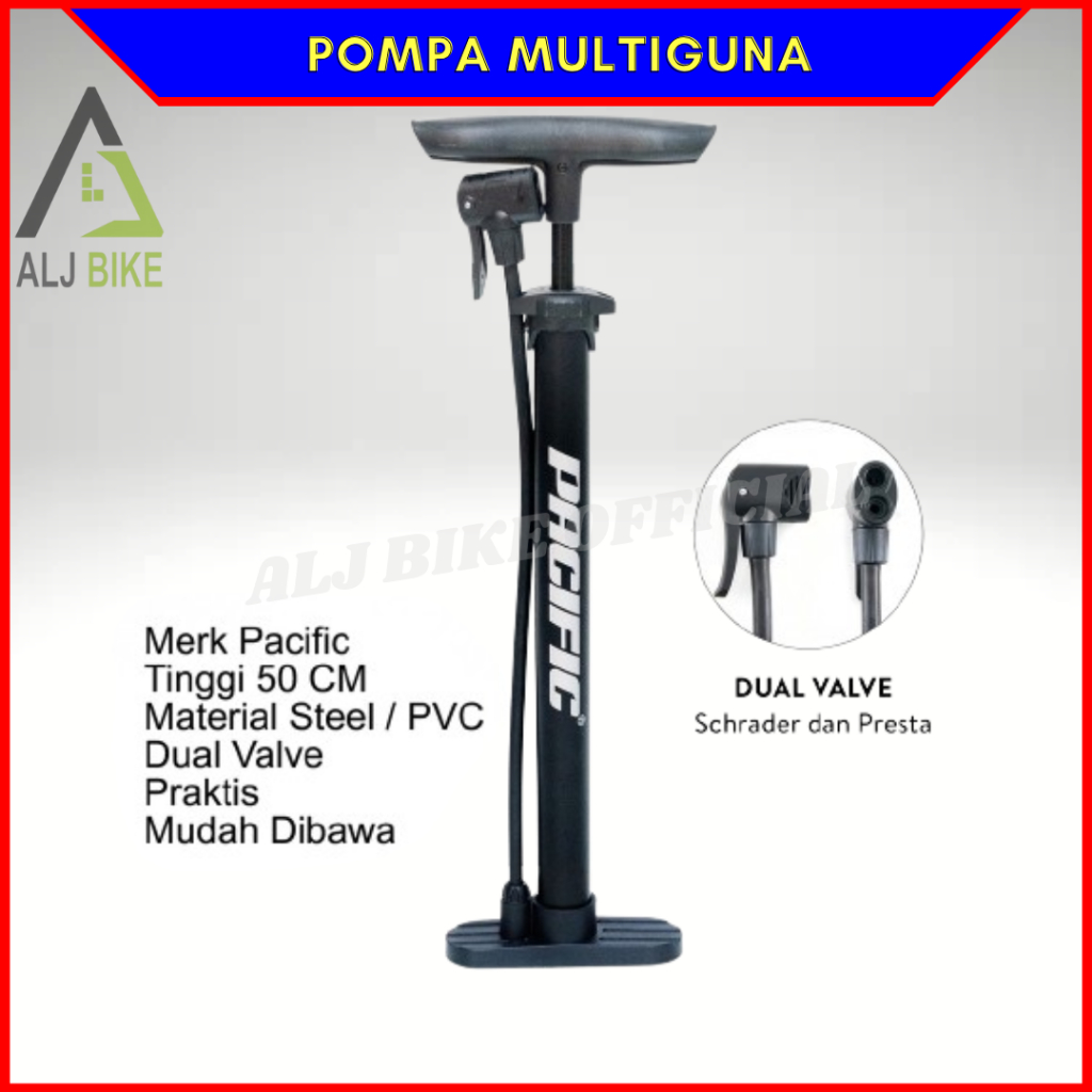 RB1 Pacific Pompa Ban Sepeda & Motor 2 Lubang Pacific SP-J808 HQ Pentil Motor Presta AV / FV Besi