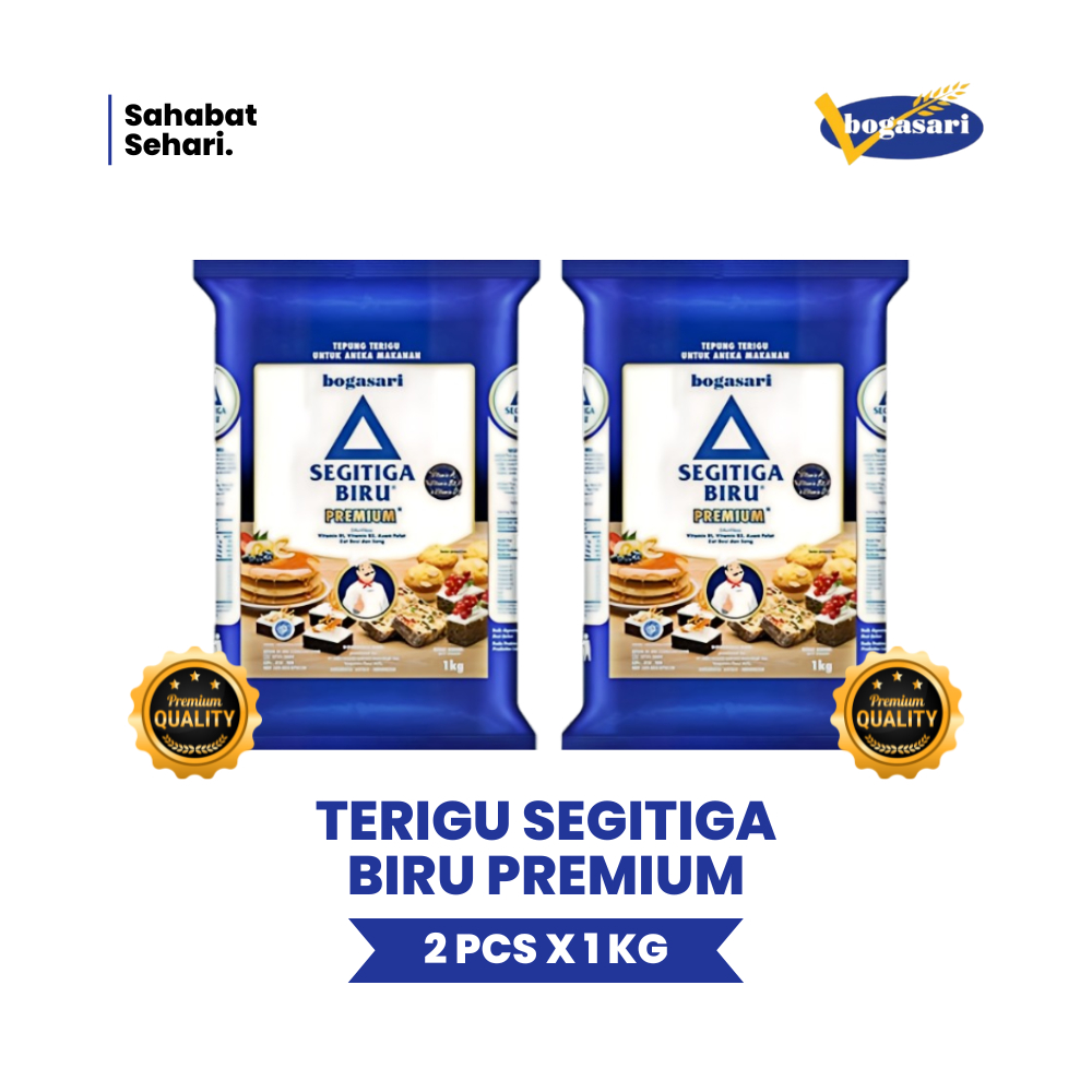 

Paket 2 PCS Bogasari Terigu Segitiga Biru Premium 1 Kg - Free Packing Kardus + Bubble Wrap