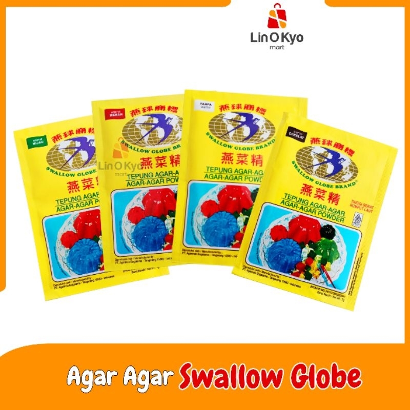 

Tepung Agar Agar SWALLOW GLOBE Merah Putih Hijau Coklat