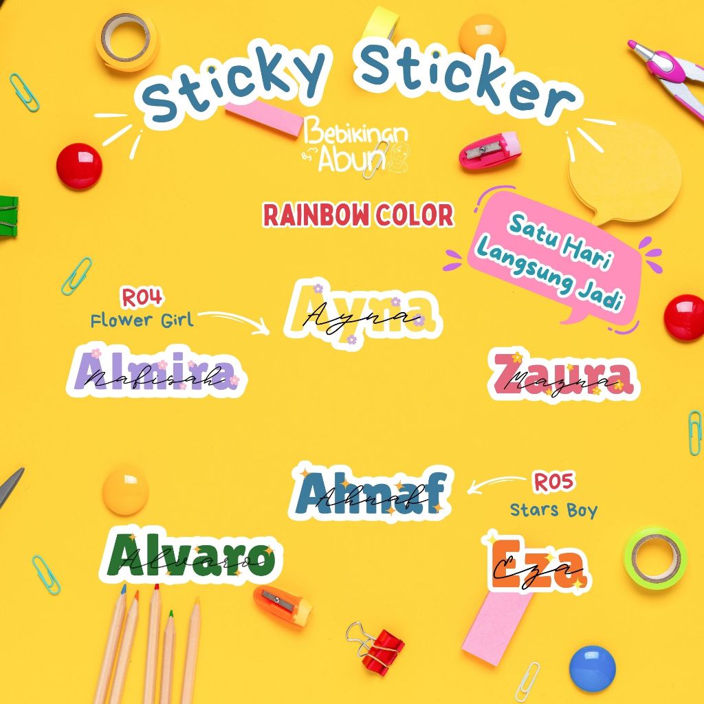 

Sticker Nama Custom| Sticker Label Nama | Sticker Anti Air | Sticker Sekolah Rainbow Color Series