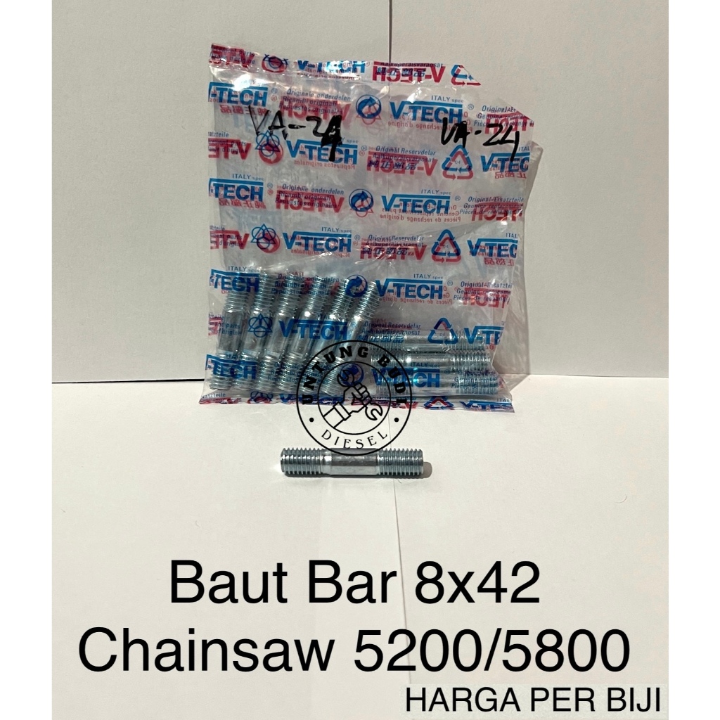 Baut Bar Chainsaw 5200 5800 Stud 8 x 42 Gergaji Mesin Senso 20 22 24 inch