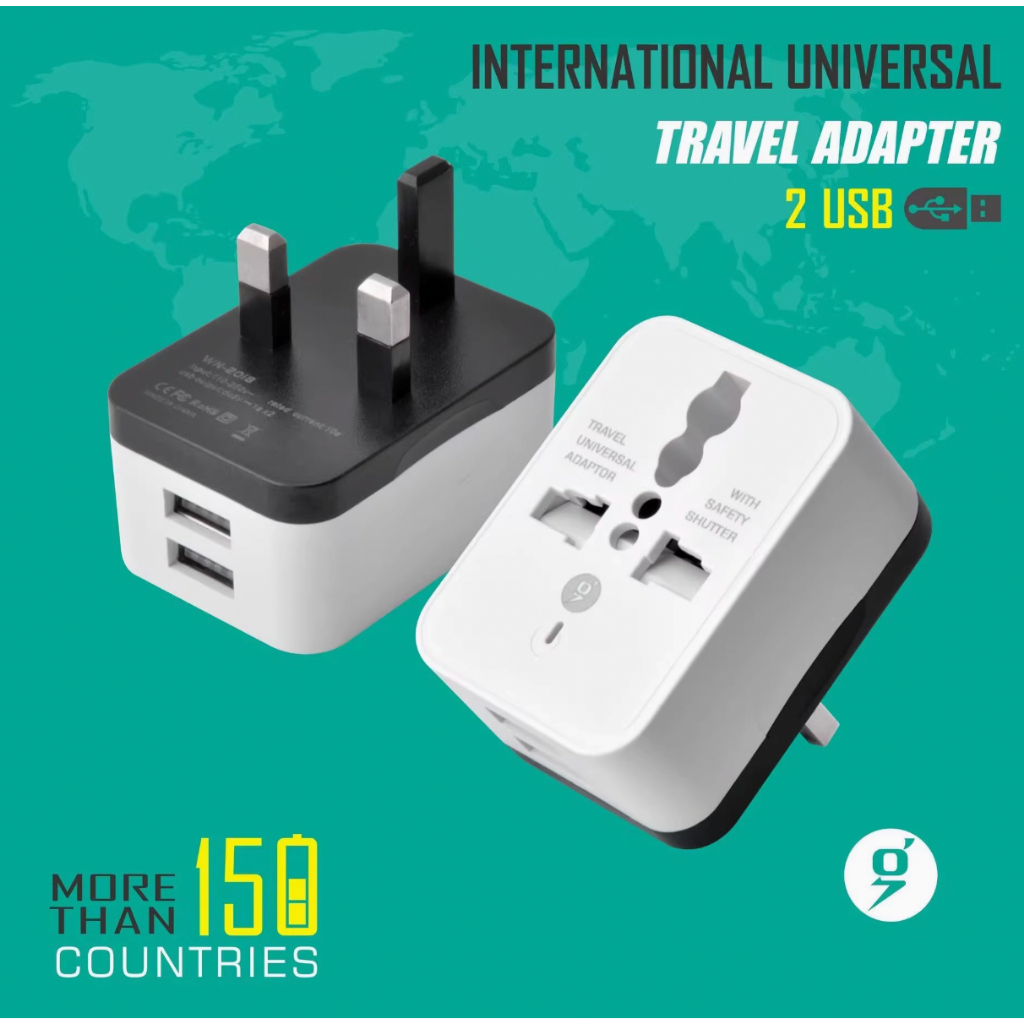 International Universal Travel Adapter 2 USB UK / Travel Adaptor TYPE G With Dual USB Port USB Charg